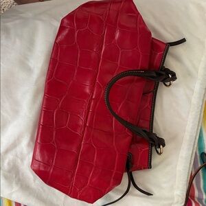 Vintage Dooney and Bourke Elegant Red and Tan Leather Handbag